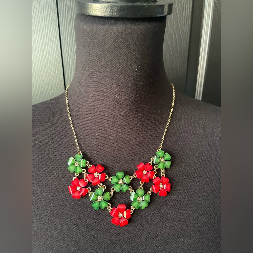 Floral Red and Green Necklace